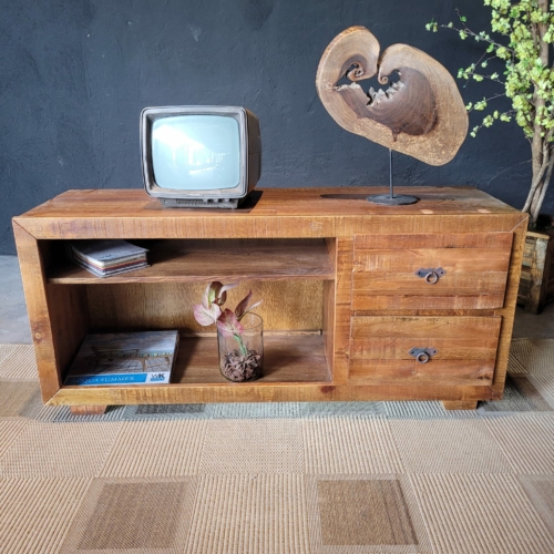 Rack Rústico Eco 1 Tampo c/ 2 Gavetas 1,40M